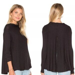 FREE PEOPLE We The Free Black Mock Neck Ribbed Open Back Oversize Sweater Top XS